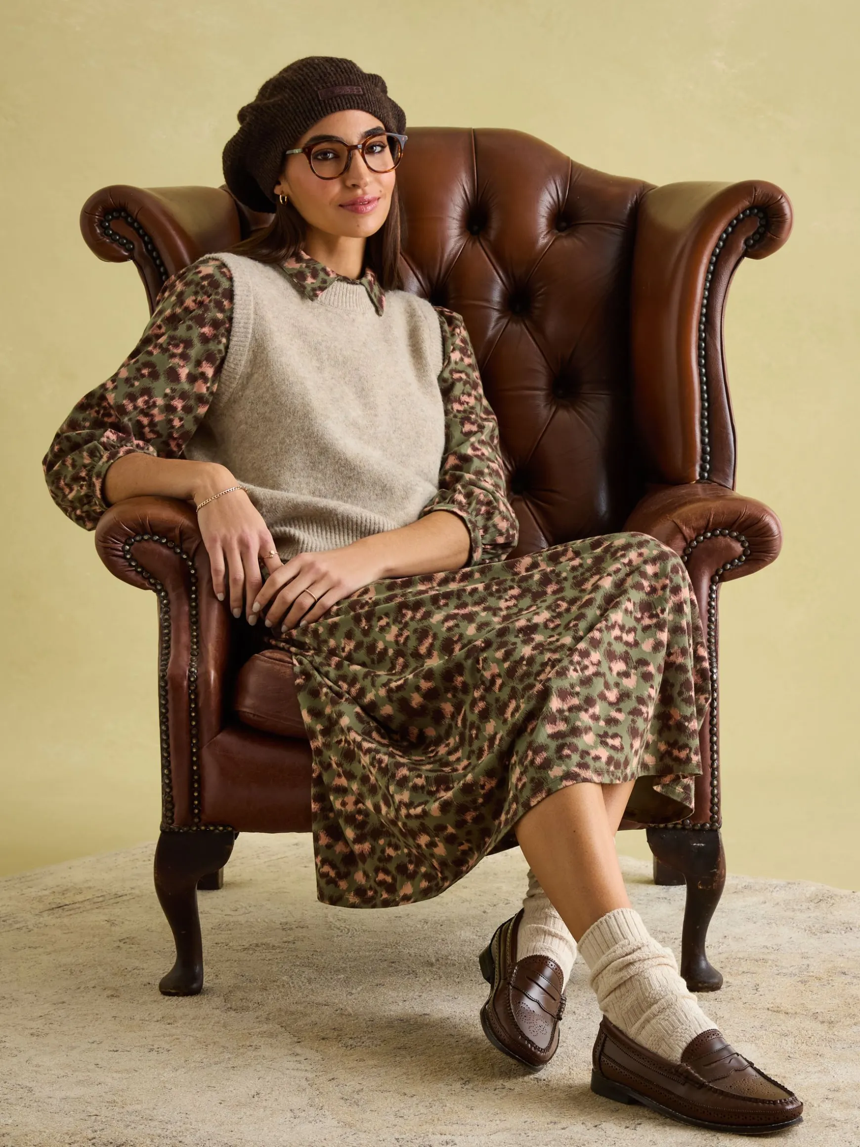 Hazel Khaki Green Jersey Shirt Dress