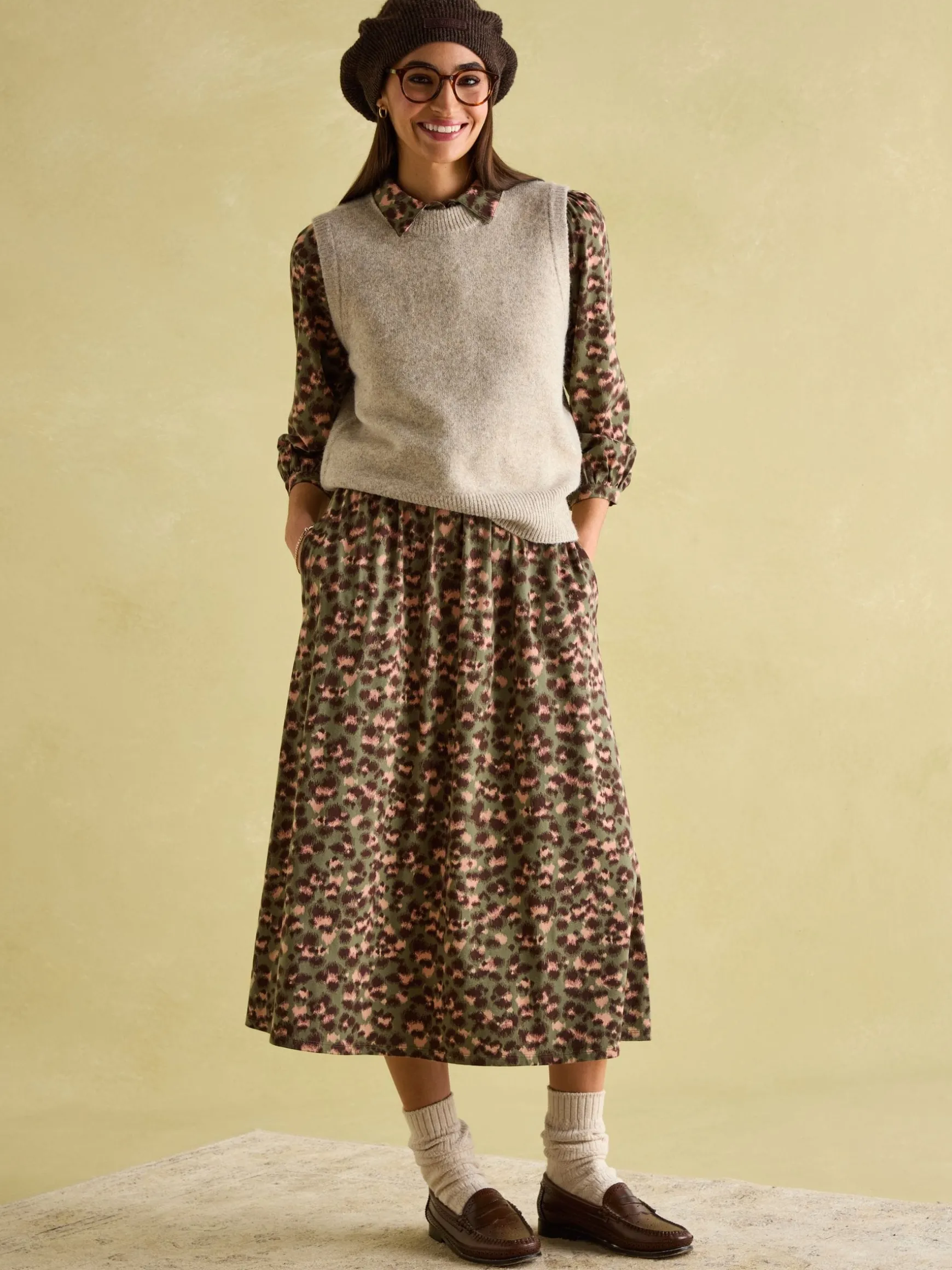 Hazel Khaki Green Jersey Shirt Dress