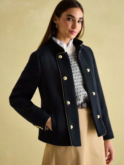 Hazelmere Navy Wool Blend Band Jacket