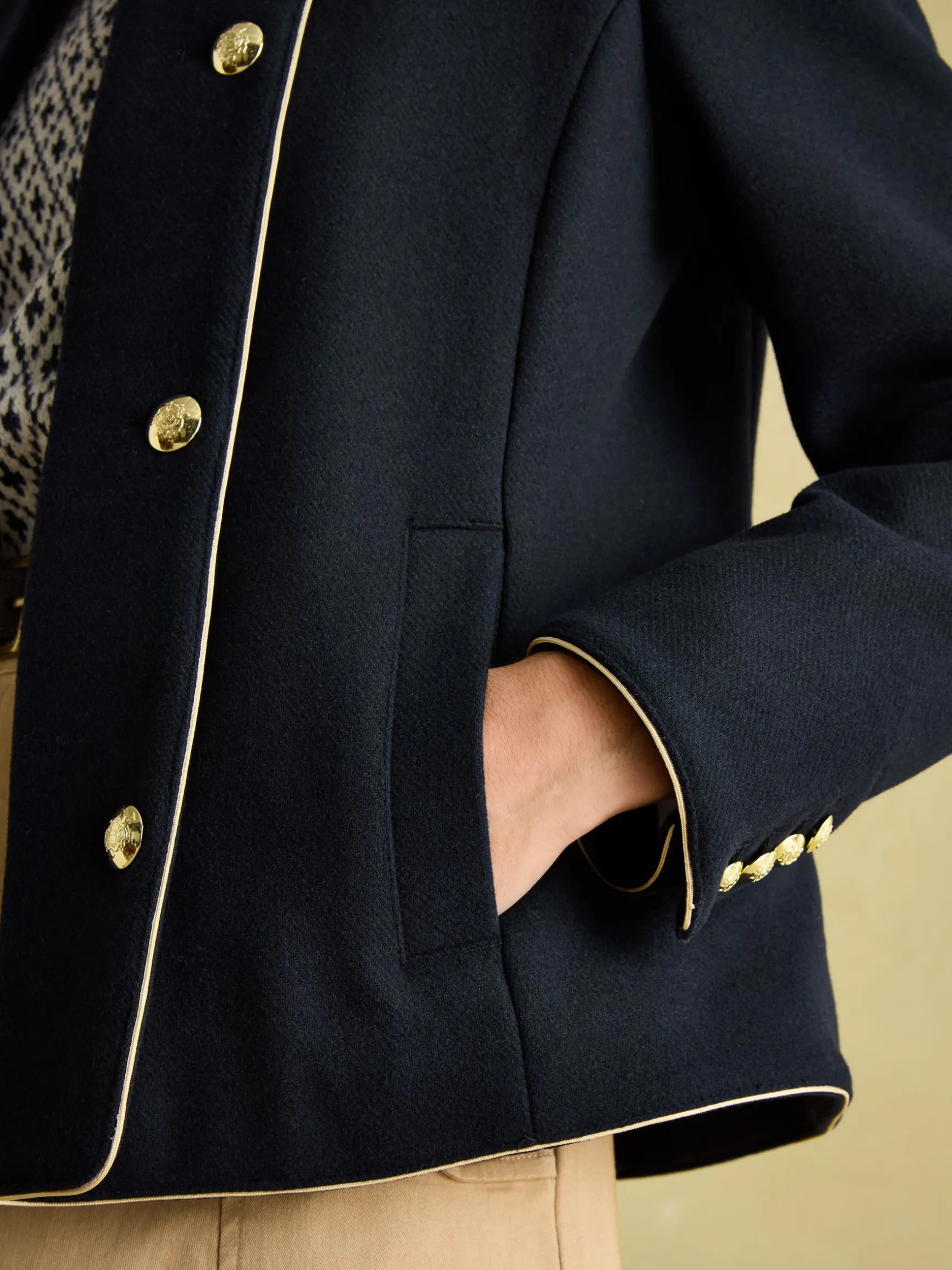 Hazelmere Navy Wool Blend Band Jacket