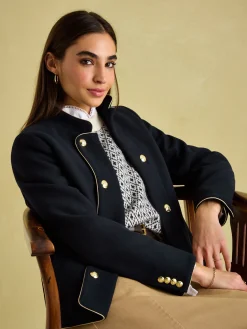 Hazelmere Navy Wool Blend Band Jacket