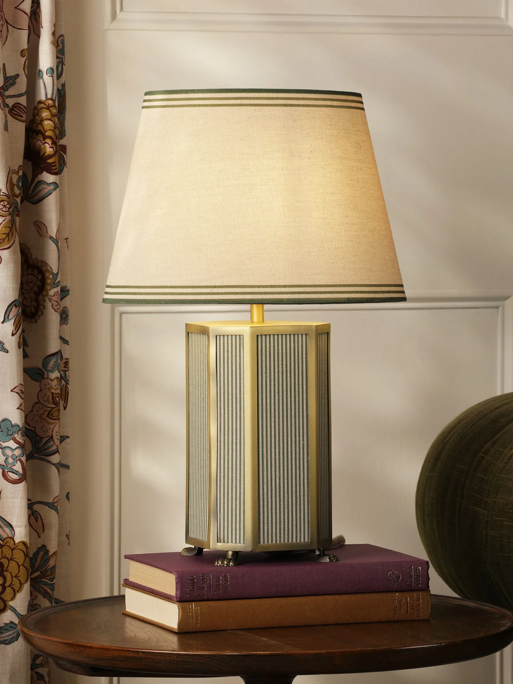 Helmingham Green Stripe Claw Foot Table Lamp
