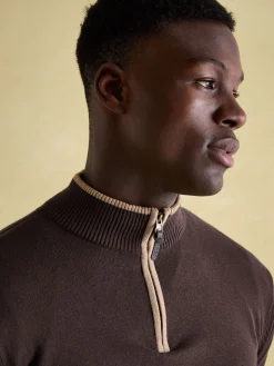 Hillside Brown Quarter Zip Knit Jumper