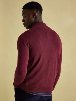 Hillside Burgundy Quarter Zip Knit Jumper