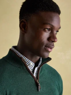 Hillside Dark Green Quarter Zip Knit Jumper