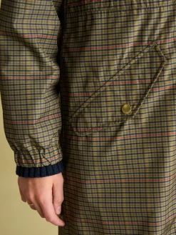 Holkham Khaki Green Check Waterproof Packable Raincoat With Hood