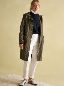 Holkham Khaki Green Check Waterproof Packable Raincoat With Hood