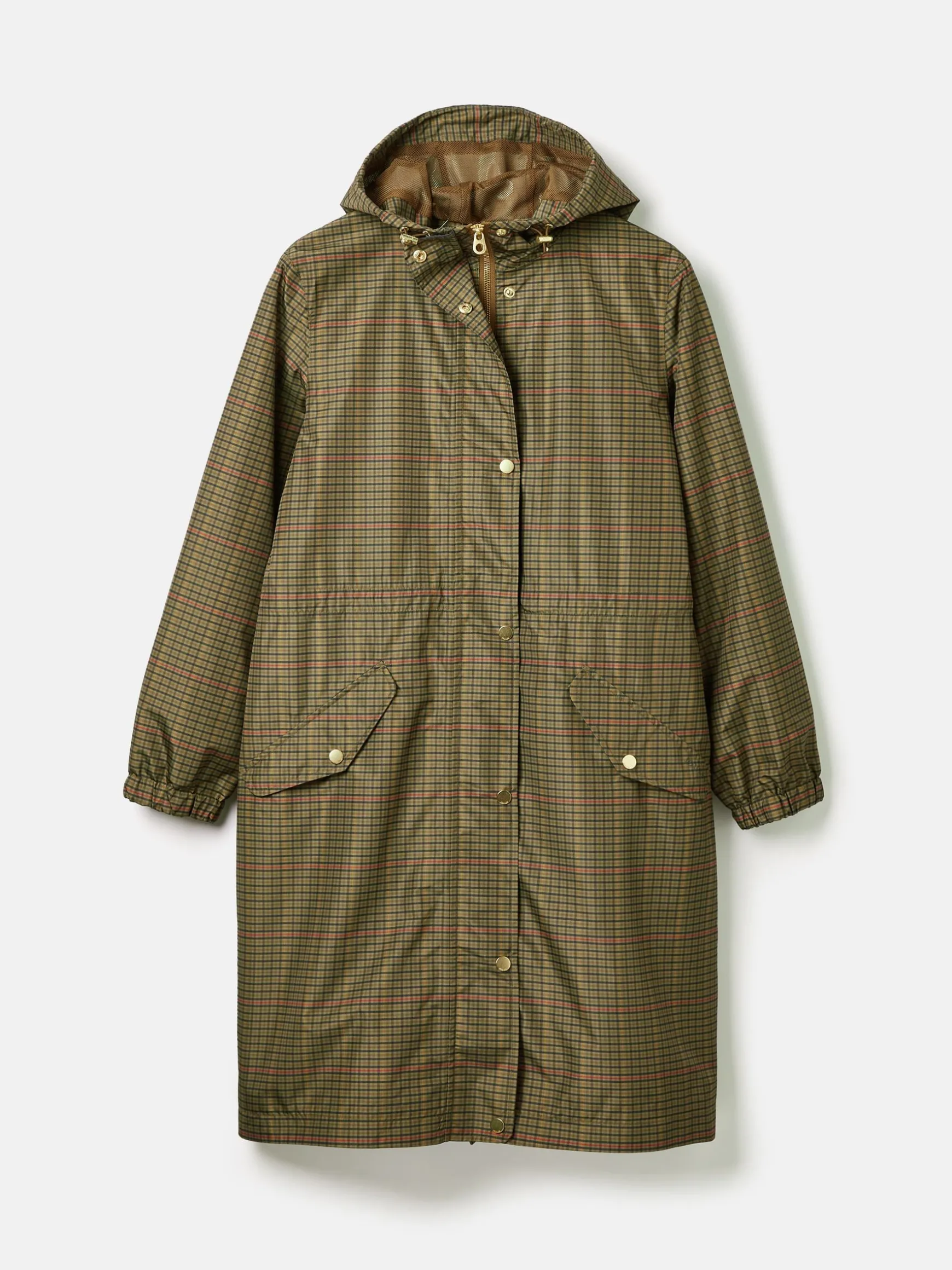 Holkham Khaki Green Check Waterproof Packable Raincoat With Hood