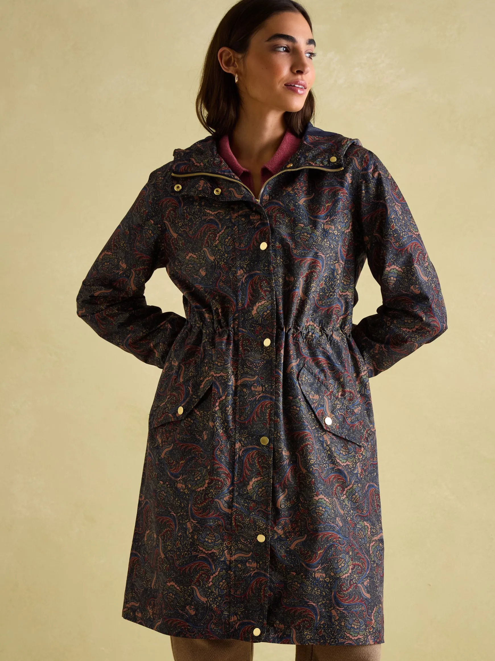 Holkham Navy Blue Paisley Waterproof Packable Raincoat With Hood