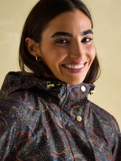 Holkham Navy Blue Paisley Waterproof Packable Raincoat With Hood