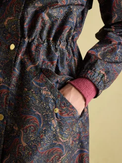 Holkham Navy Blue Paisley Waterproof Packable Raincoat With Hood