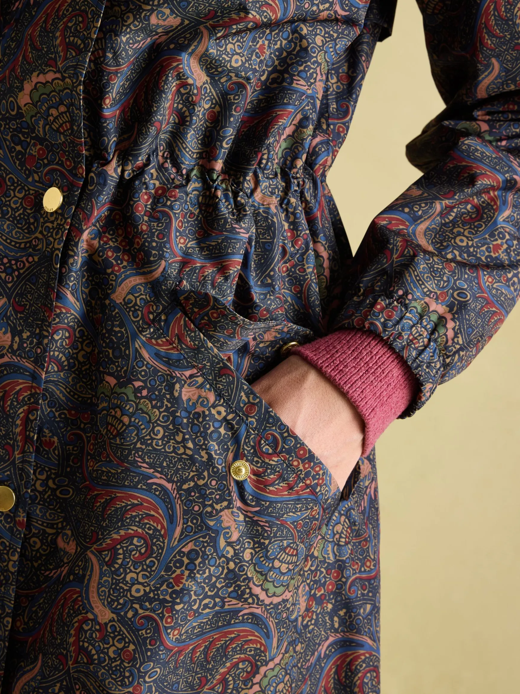 Holkham Navy Blue Paisley Waterproof Packable Raincoat With Hood