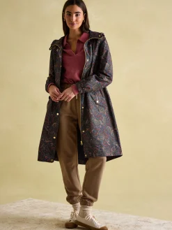 Holkham Navy Blue Paisley Waterproof Packable Raincoat With Hood