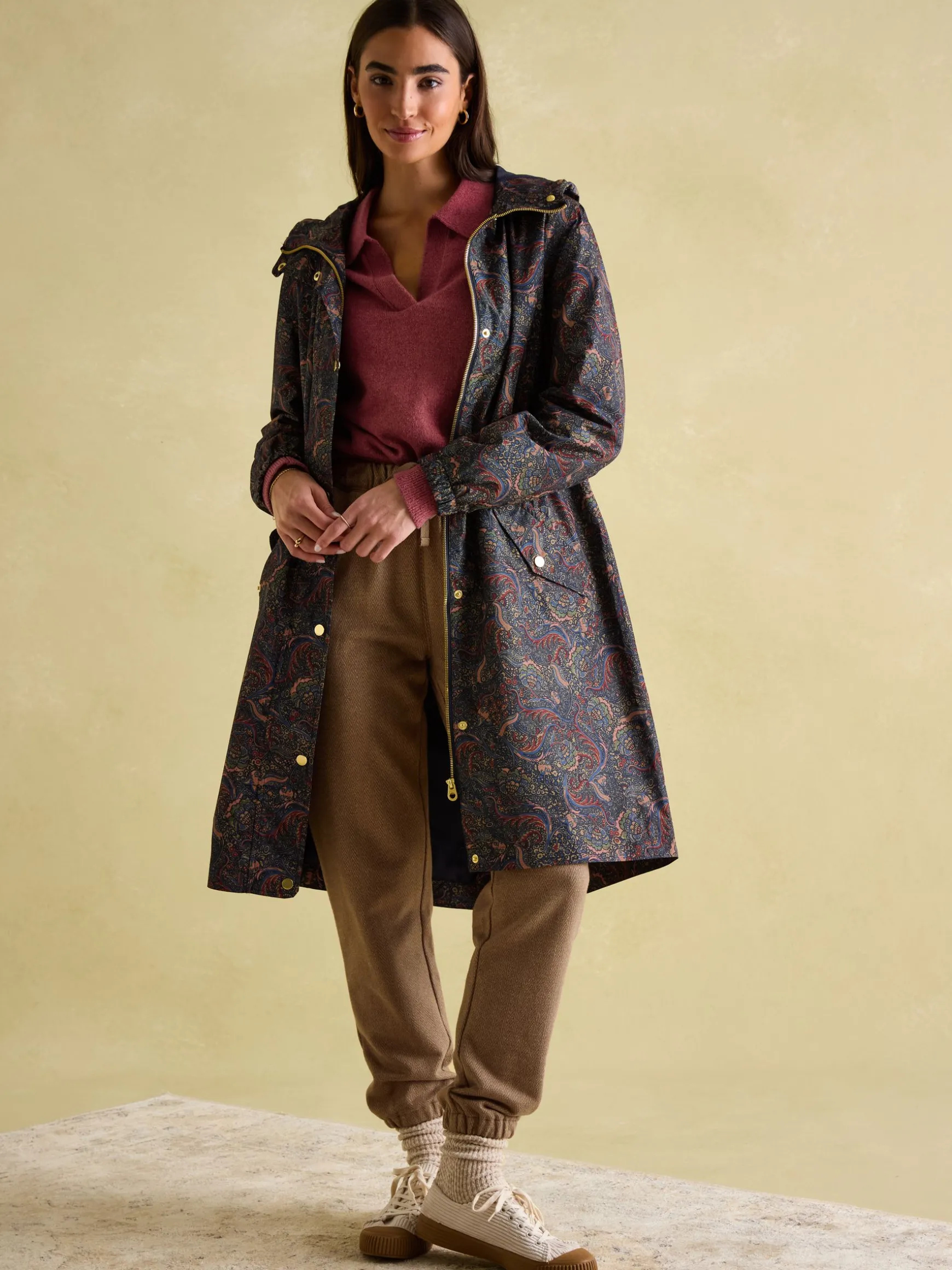 Holkham Navy Blue Paisley Waterproof Packable Raincoat With Hood