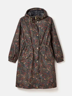 Holkham Navy Blue Paisley Waterproof Packable Raincoat With Hood