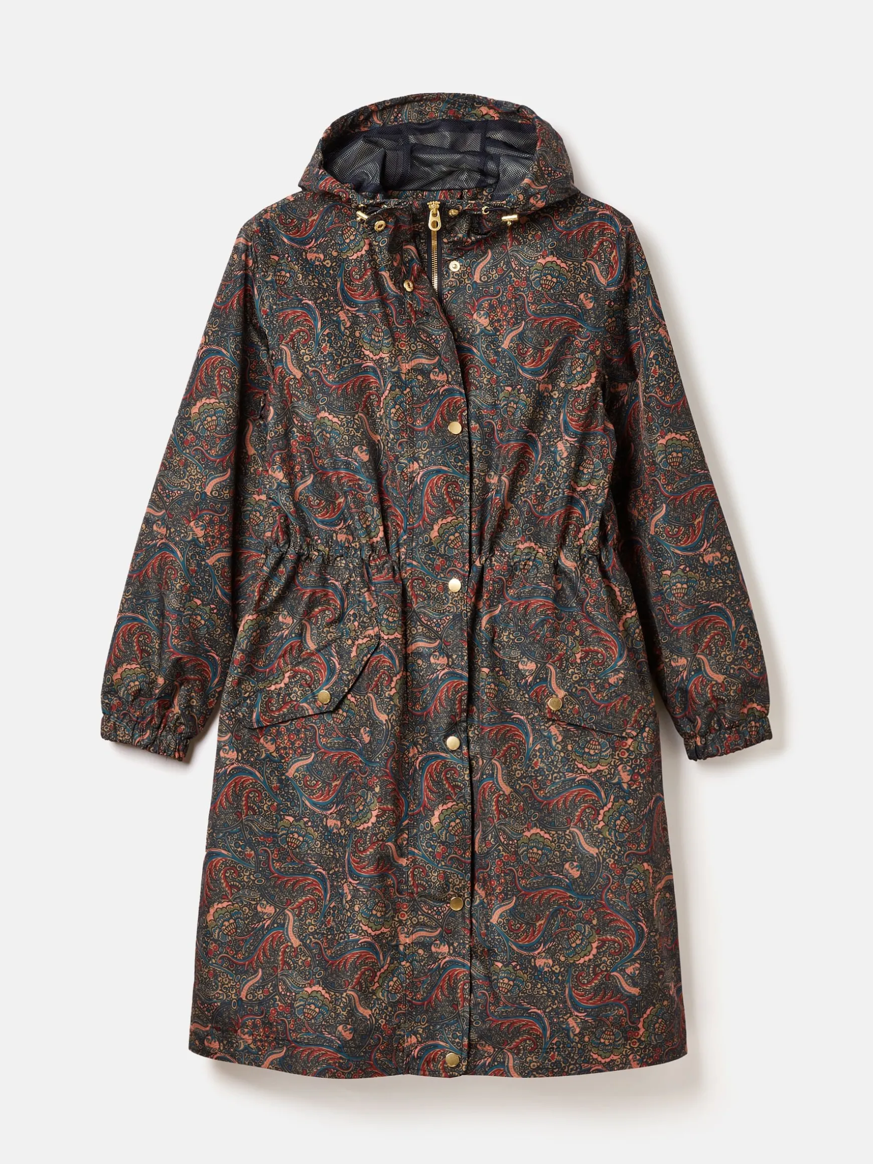 Holkham Navy Blue Paisley Waterproof Packable Raincoat With Hood