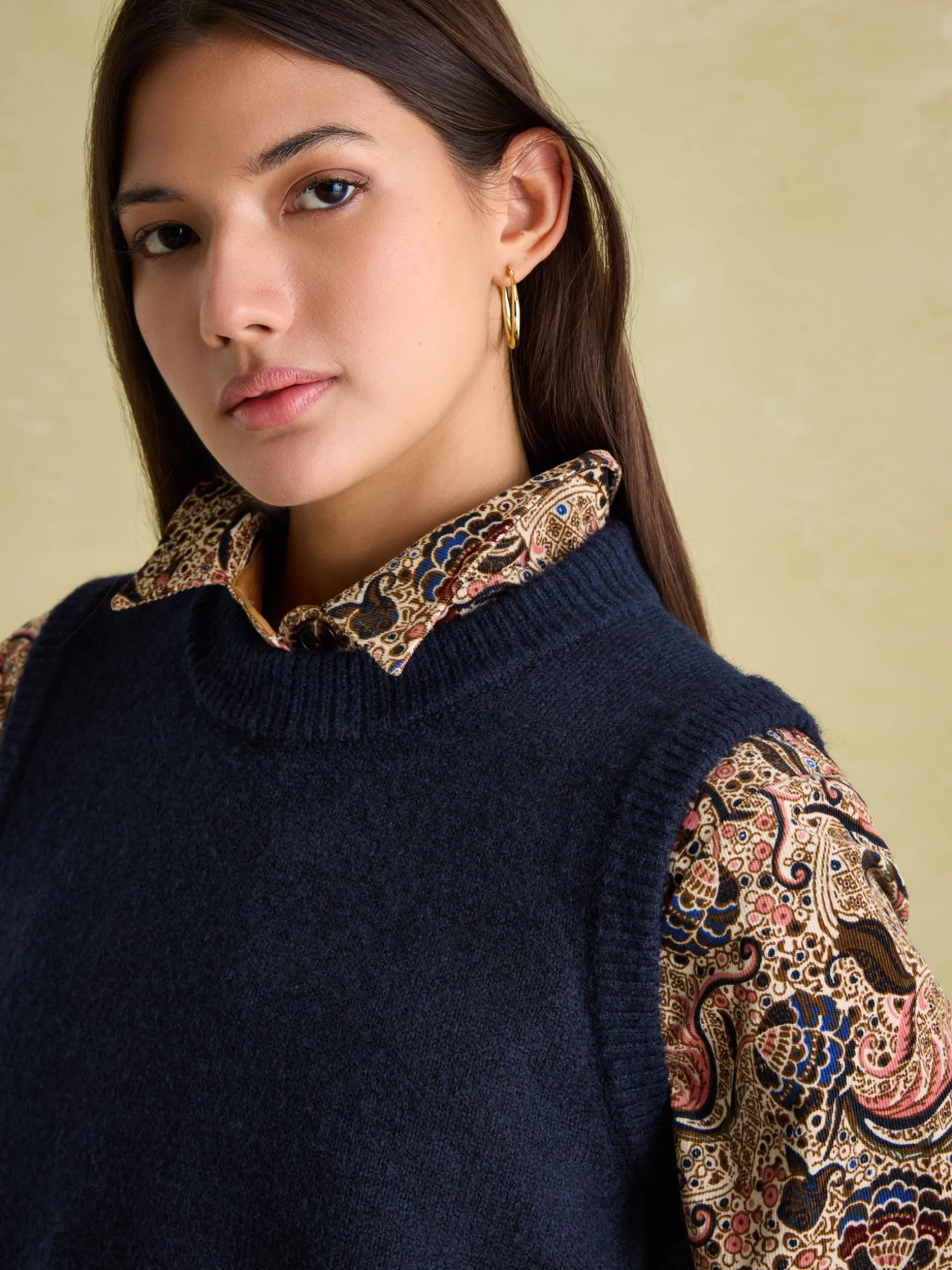 Holly Navy Blue Regular Fit Knitted Vest