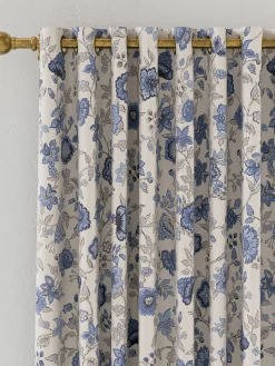 Indienne Floral Set of 2 Blue Blackout Eyelet Curtains