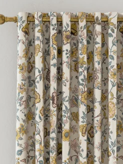 Indienne Floral Set of 2 Yellow Blackout Eyelet Curtains