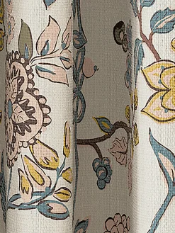 Indienne Floral Set of 2 Yellow Blackout Eyelet Curtains