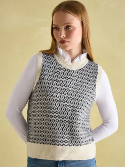 Ingrid Cream/Navy Patterned Knitted Vest
