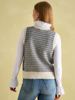Ingrid Cream/Navy Patterned Knitted Vest