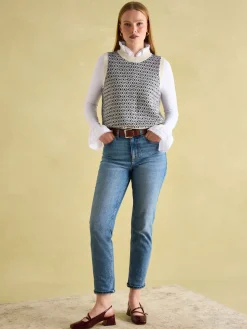 Ingrid Cream/Navy Patterned Knitted Vest