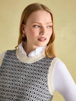 Ingrid Cream/Navy Patterned Knitted Vest