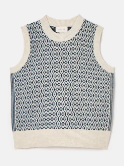 Ingrid Cream/Navy Patterned Knitted Vest