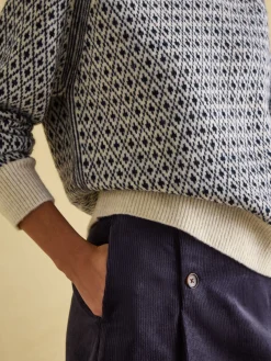 Ingrid Cream/Navy Patterned Jumper with Detachable Roll Neck