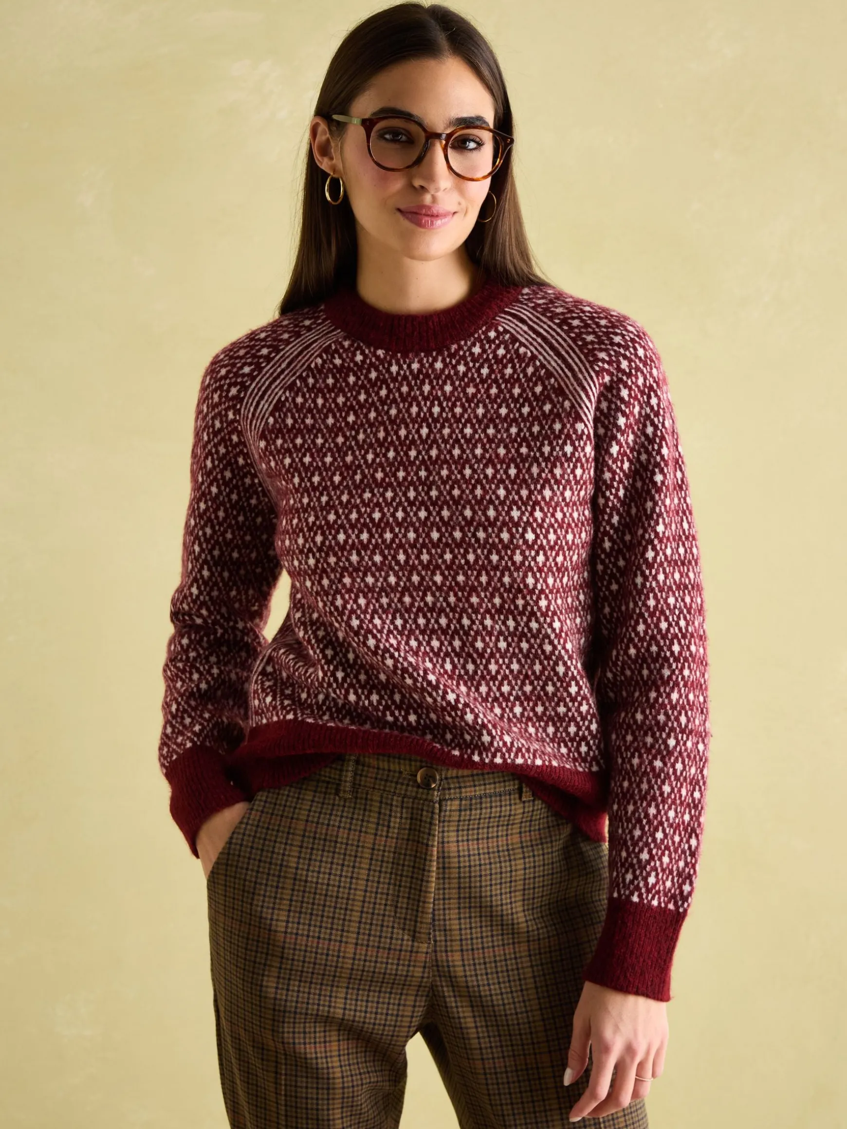Ingrid Cream/Red Patterned Jumper with Detachable Roll Neck