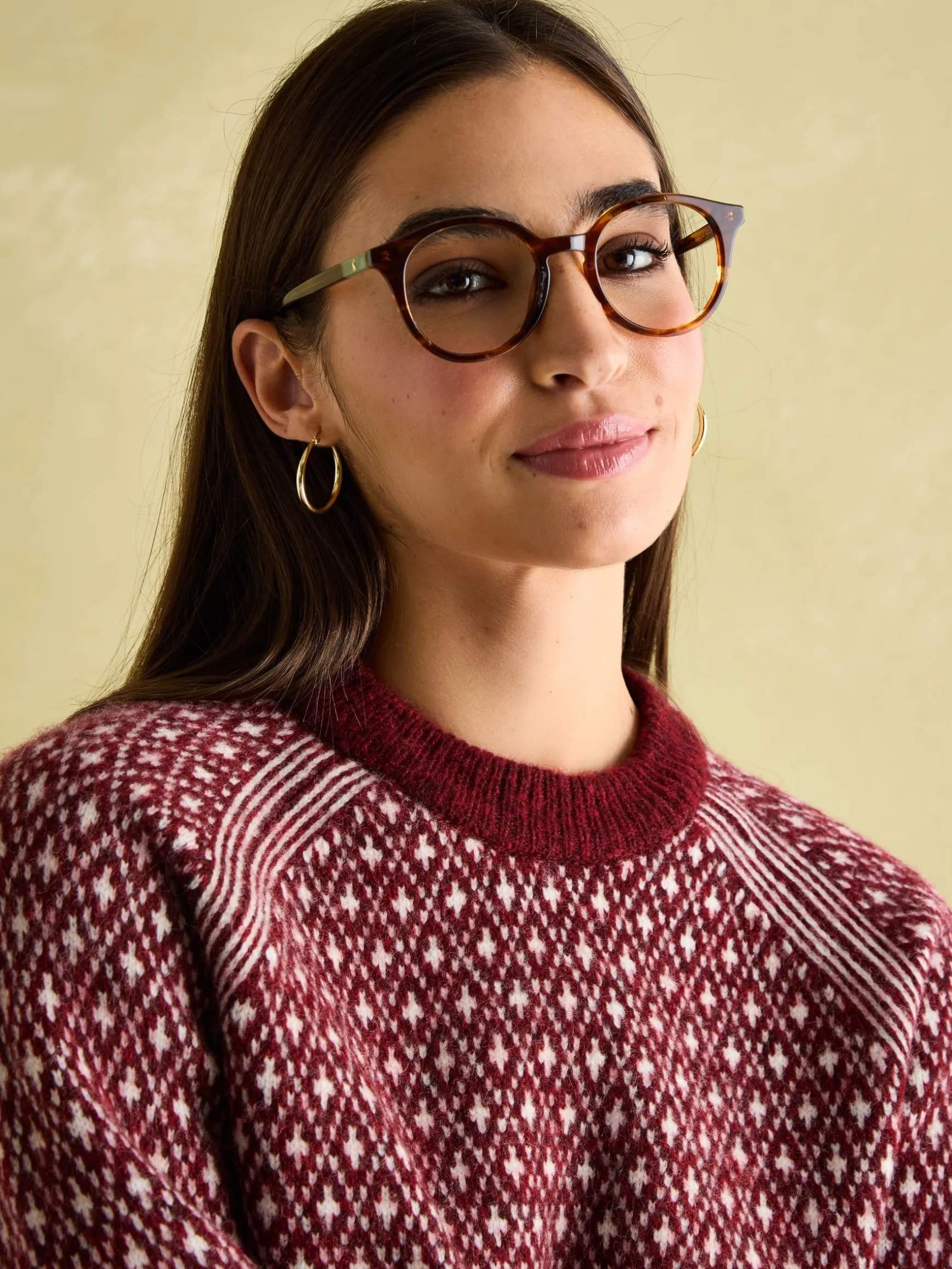 Ingrid Cream/Red Patterned Jumper with Detachable Roll Neck