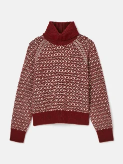 Ingrid Cream/Red Patterned Jumper with Detachable Roll Neck