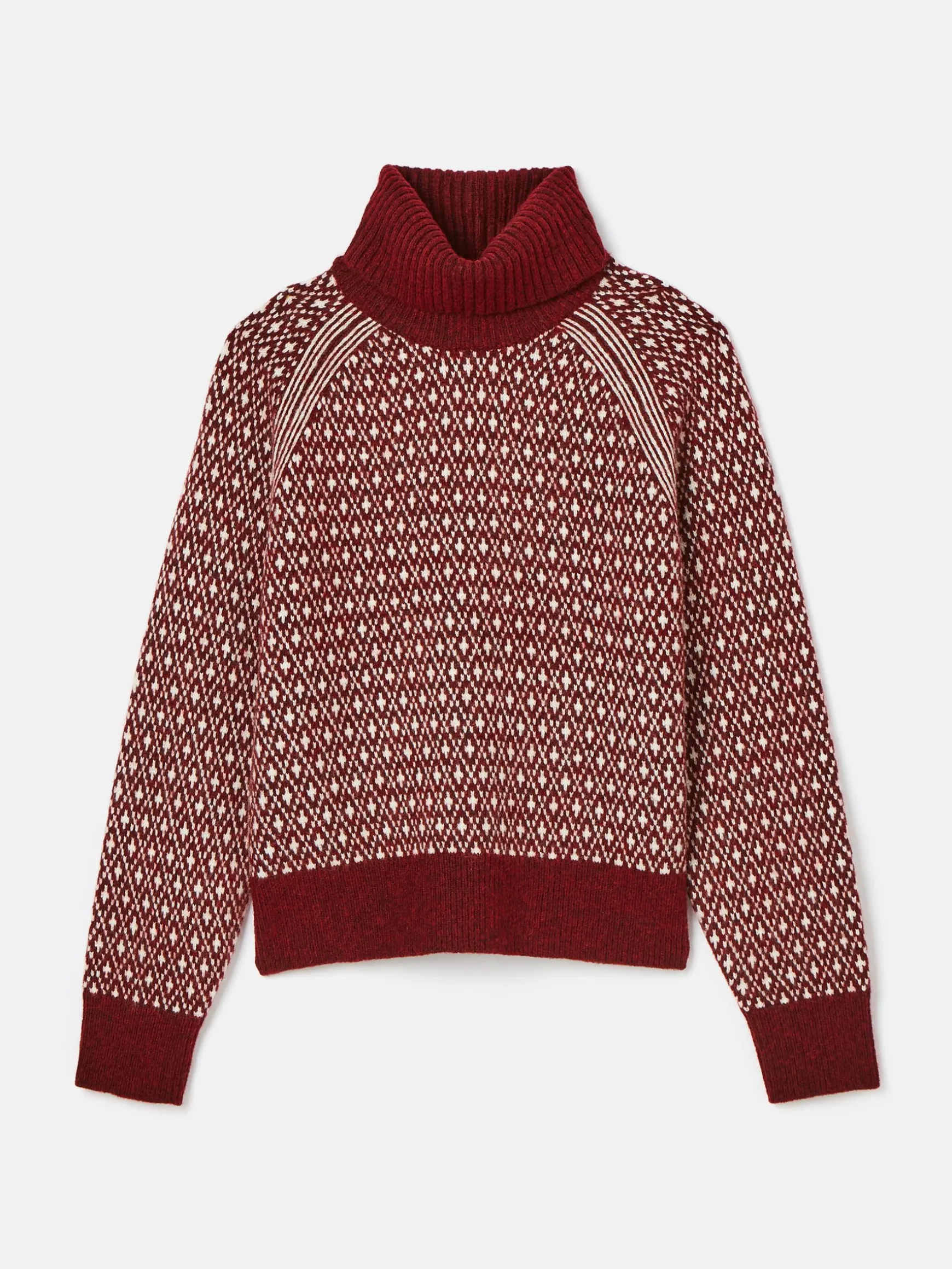 Ingrid Cream/Red Patterned Jumper with Detachable Roll Neck