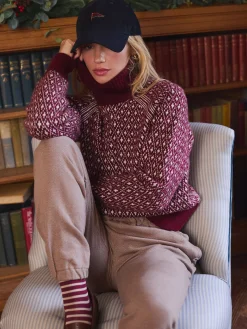 Ingrid Cream/Red Patterned Jumper with Detachable Roll Neck