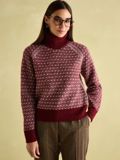 Ingrid Cream/Red Patterned Jumper with Detachable Roll Neck