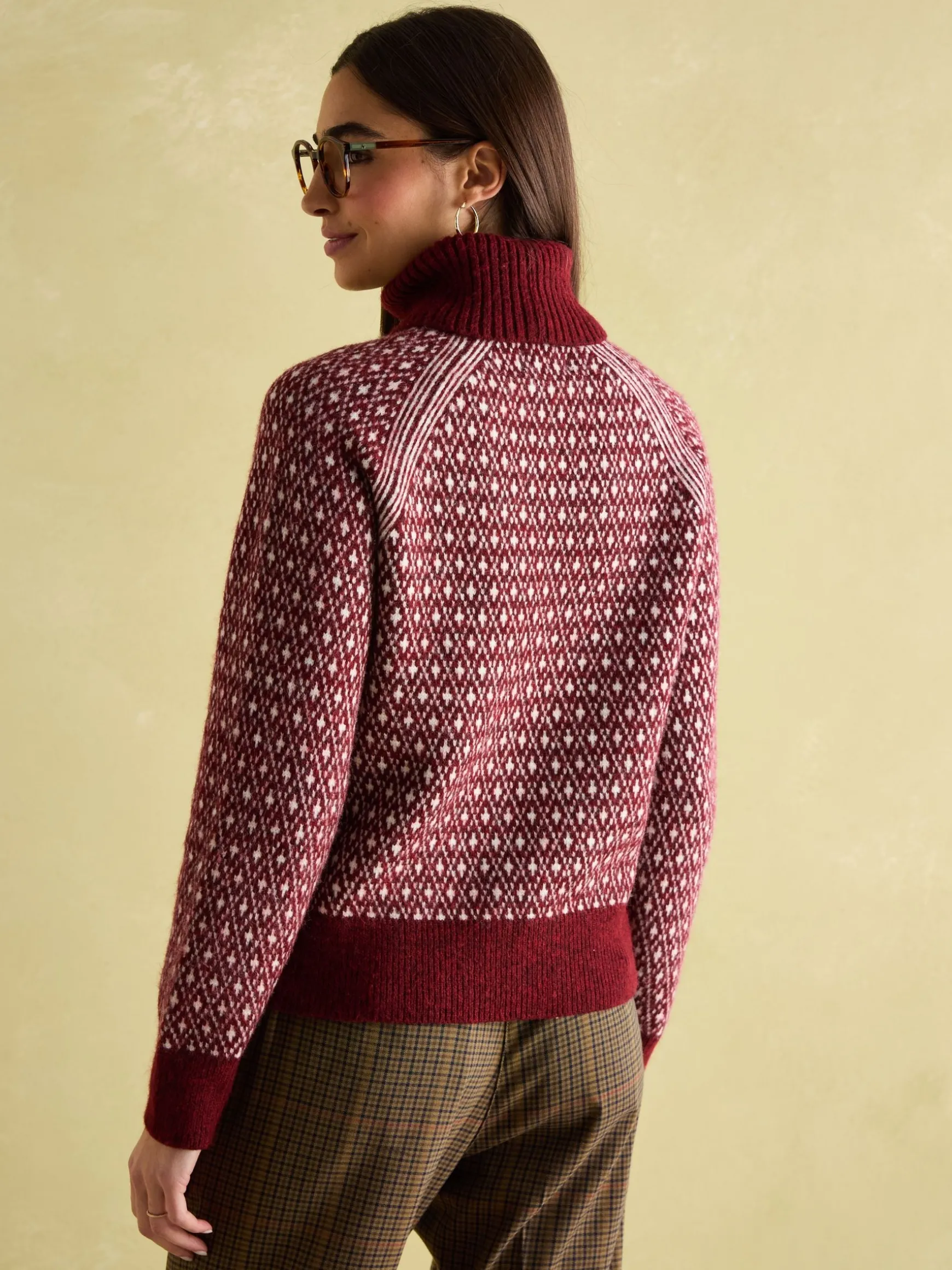 Ingrid Cream/Red Patterned Jumper with Detachable Roll Neck