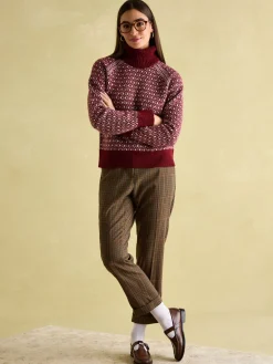 Ingrid Cream/Red Patterned Jumper with Detachable Roll Neck