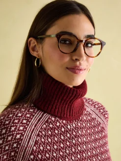 Ingrid Cream/Red Patterned Jumper with Detachable Roll Neck