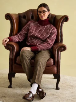 Ingrid Cream/Red Patterned Jumper with Detachable Roll Neck