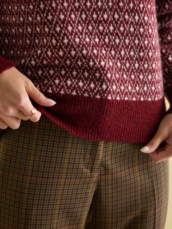 Ingrid Cream/Red Patterned Jumper with Detachable Roll Neck