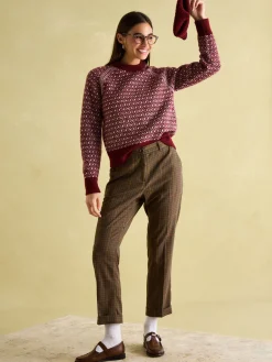 Ingrid Cream/Red Patterned Jumper with Detachable Roll Neck