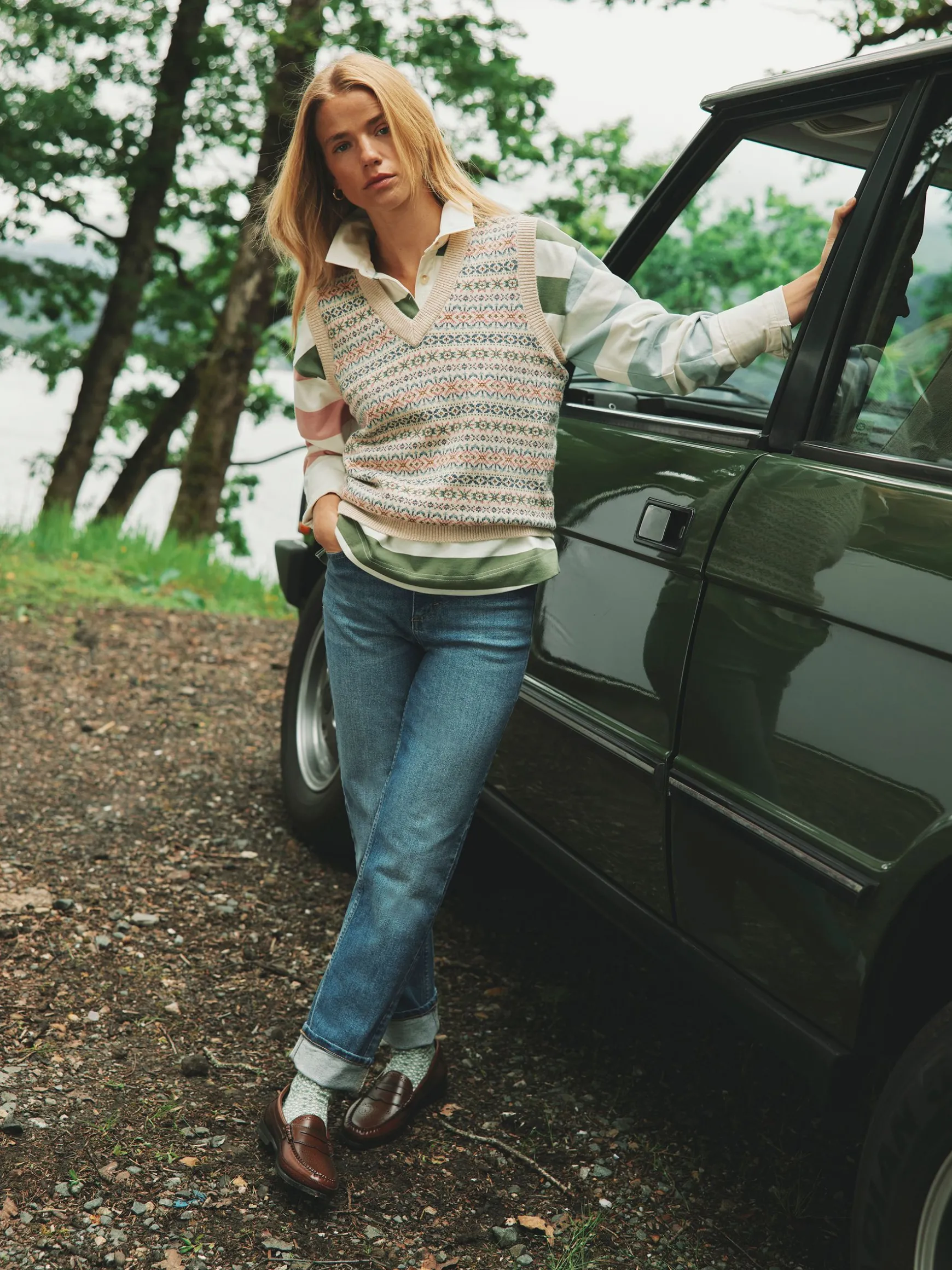 Islay Oatmeal V Neck Fair Isle Knitted Vest