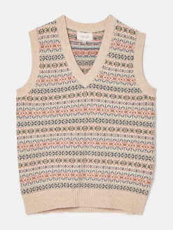 Islay Oatmeal V Neck Fair Isle Knitted Vest
