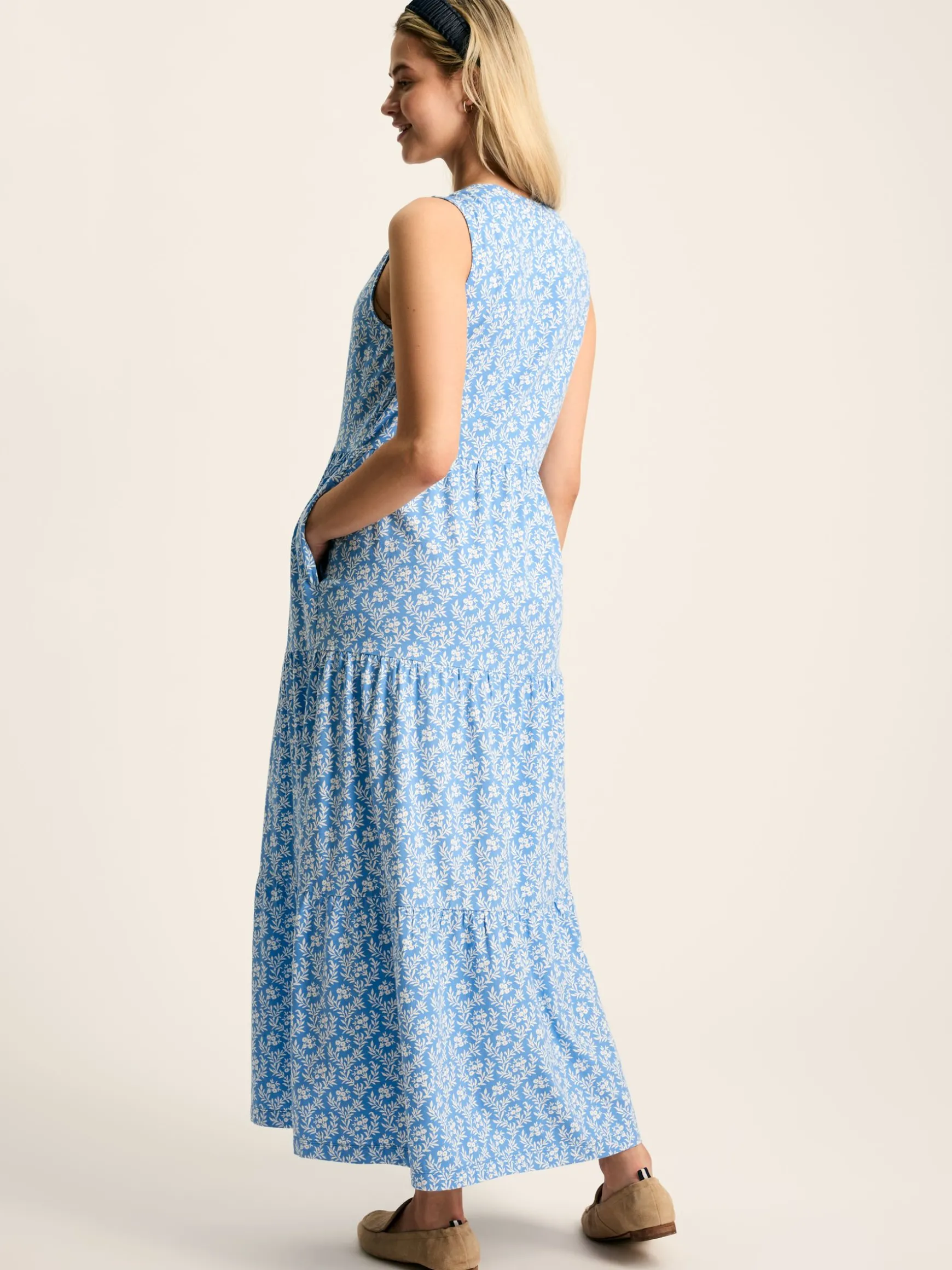 Jayne Blue Jersey Tiered Dress
