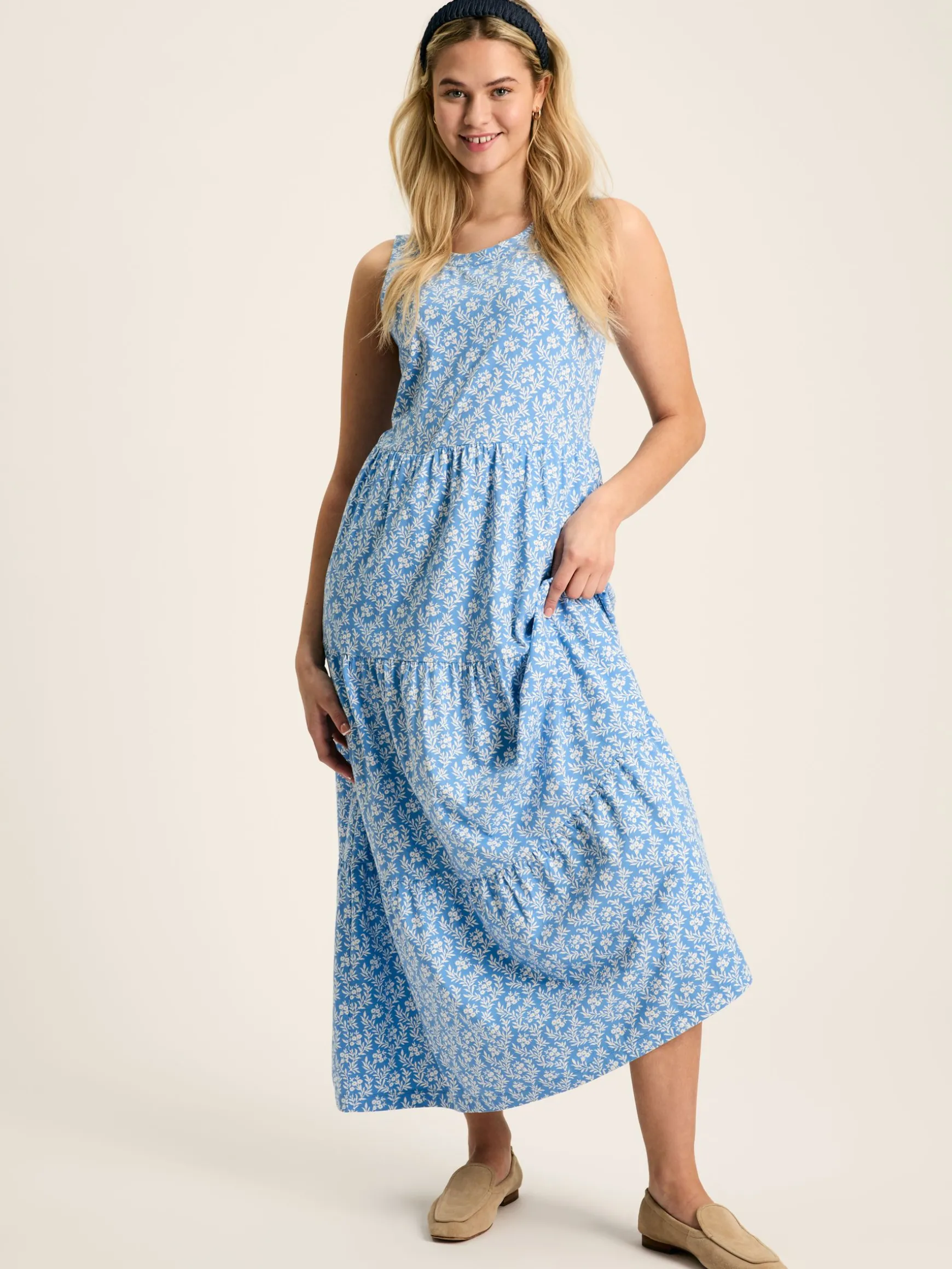 Jayne Blue Jersey Tiered Dress