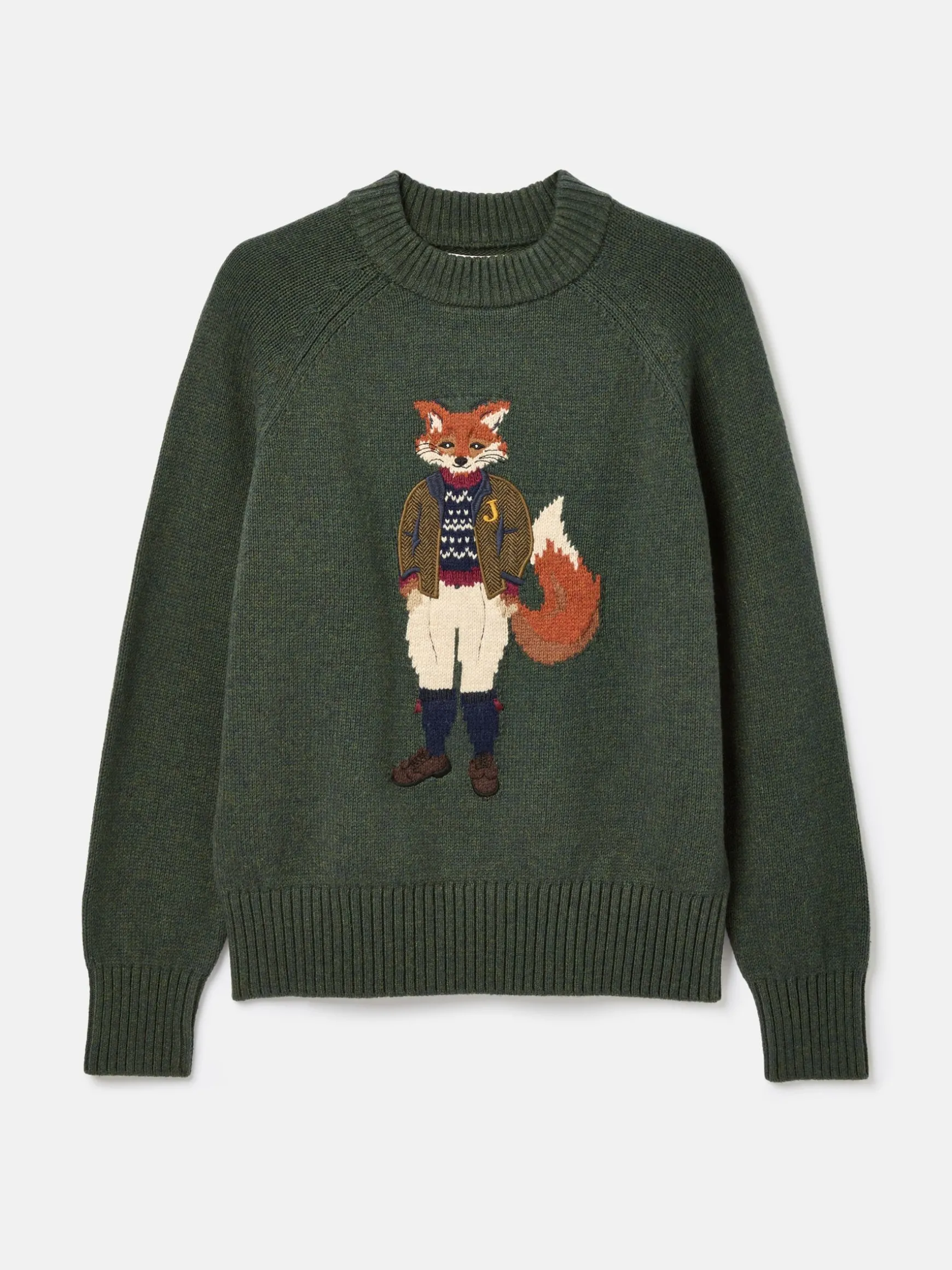 Jonty Dark Green Intarsia Fox Knit Jumper