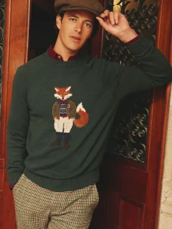 Jonty Green Intarsia Crew Knit Jumper