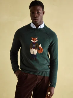 Jonty Green Intarsia Crew Knit Jumper