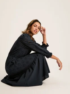 Juliana Navy Blue Broderie Dress